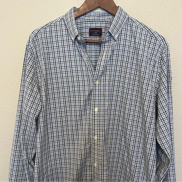 UNTUCKit Nahad Slim Fit Blue and White Plaid Button Down Shirt Men's Size Large - Picture 2 of 14